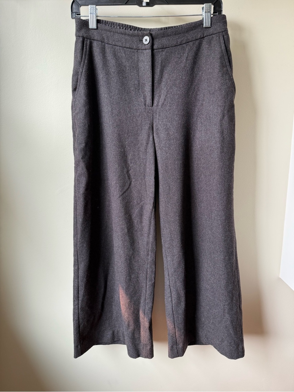EILEEN FISHER Wool Trousers Wide Leg Pants Charcoal Gray Minimalist Cropped XS